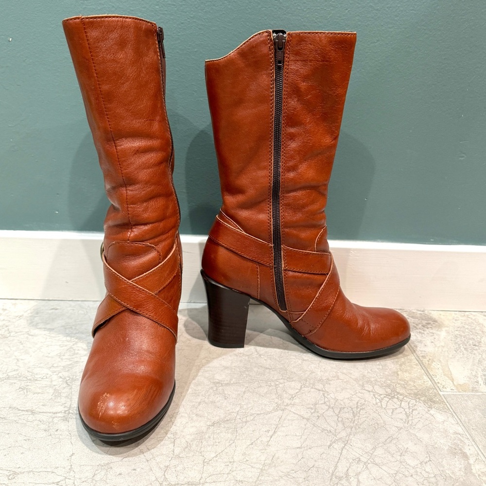 BORN NURI boots harness booties vintage rust leather heeled brown women’s 8.5 - Picture 7 of 12